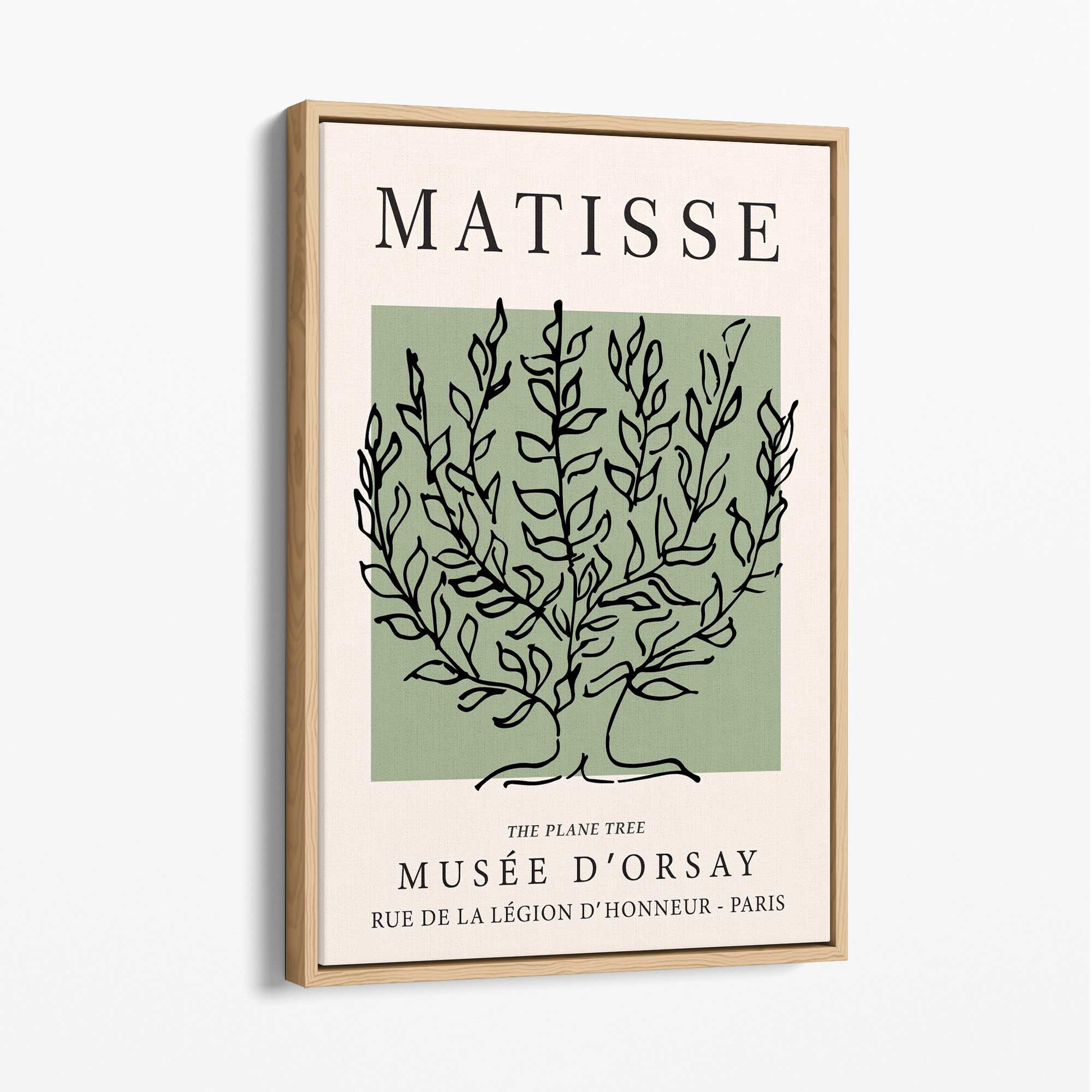 Matisse Plane Tree on Sage Green Canvas Art Print with Oak Float Frame