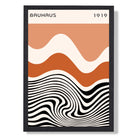Bauhaus Waves in Orange and Black Art Print print in Black Wooden Frame