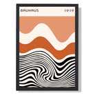 Bauhaus Waves in Orange and Black print in Black Wooden Frame