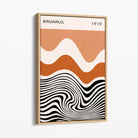 Bauhaus Waves in Orange and Black Canvas Art Print with Oak Float Frame