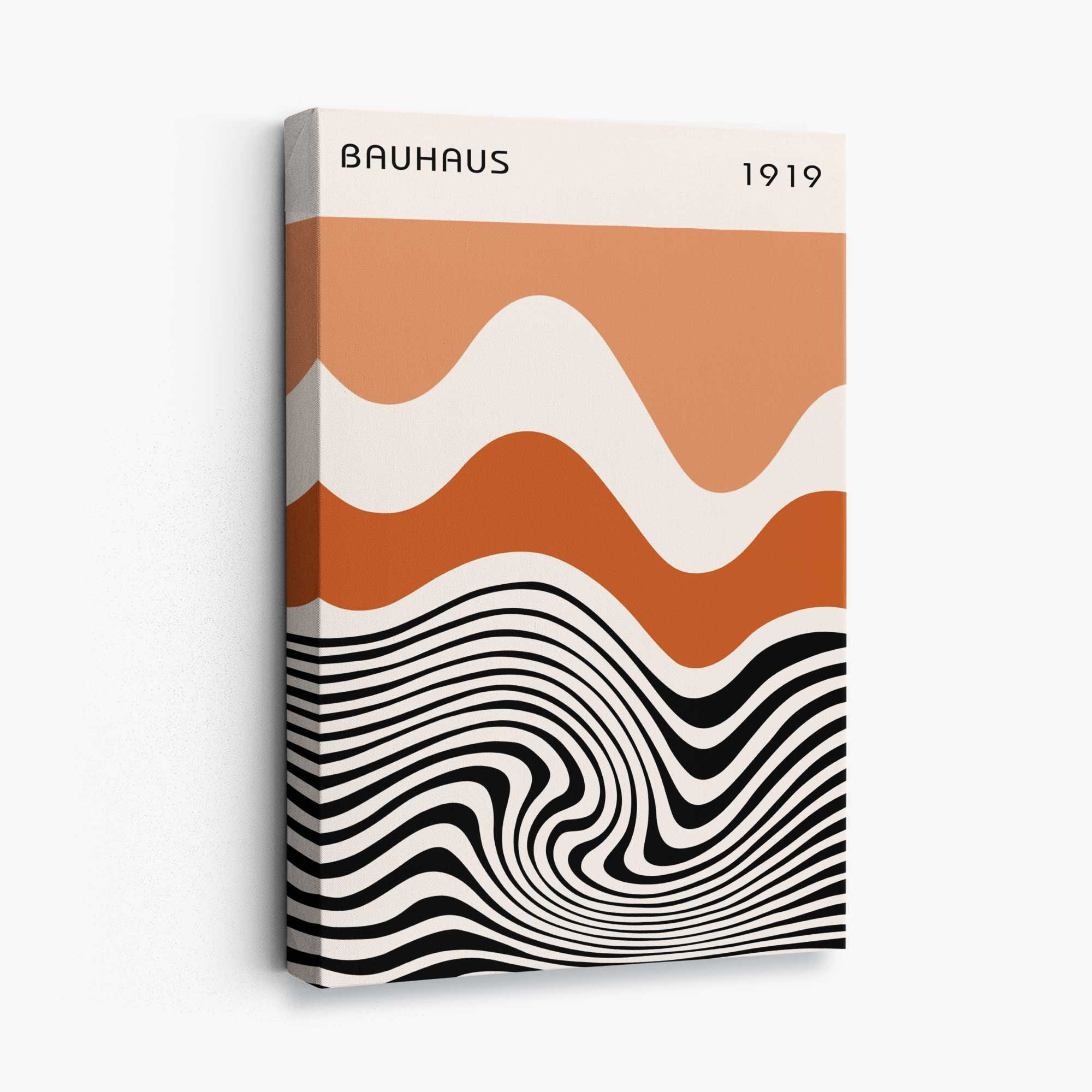 Bauhaus Waves in Orange and Black Canvas Art Print