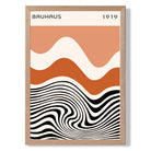 Bauhaus Waves in Orange and Black print in Light Oak Wooden Frame