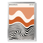 Bauhaus Waves in Orange and Black print in Silver Wooden Frame