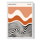 Bauhaus Waves in Orange and Black print in White Wooden Frame