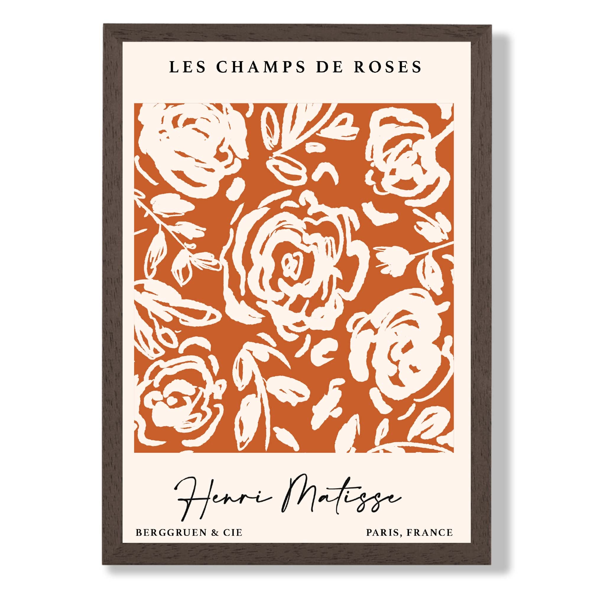 Matisse Champs de Roses in Orange print in Dark Wooden Frame