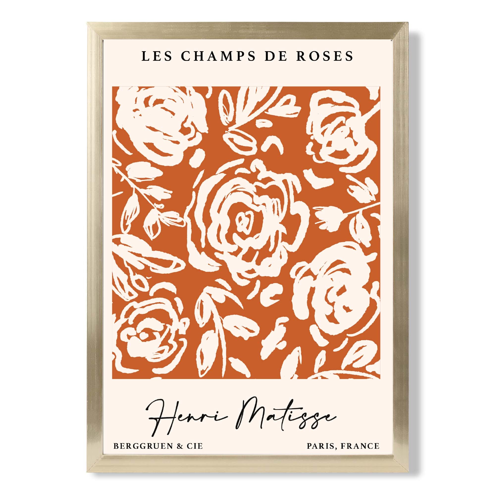 Matisse Champs de Roses in Orange print in Gold Wooden Frame