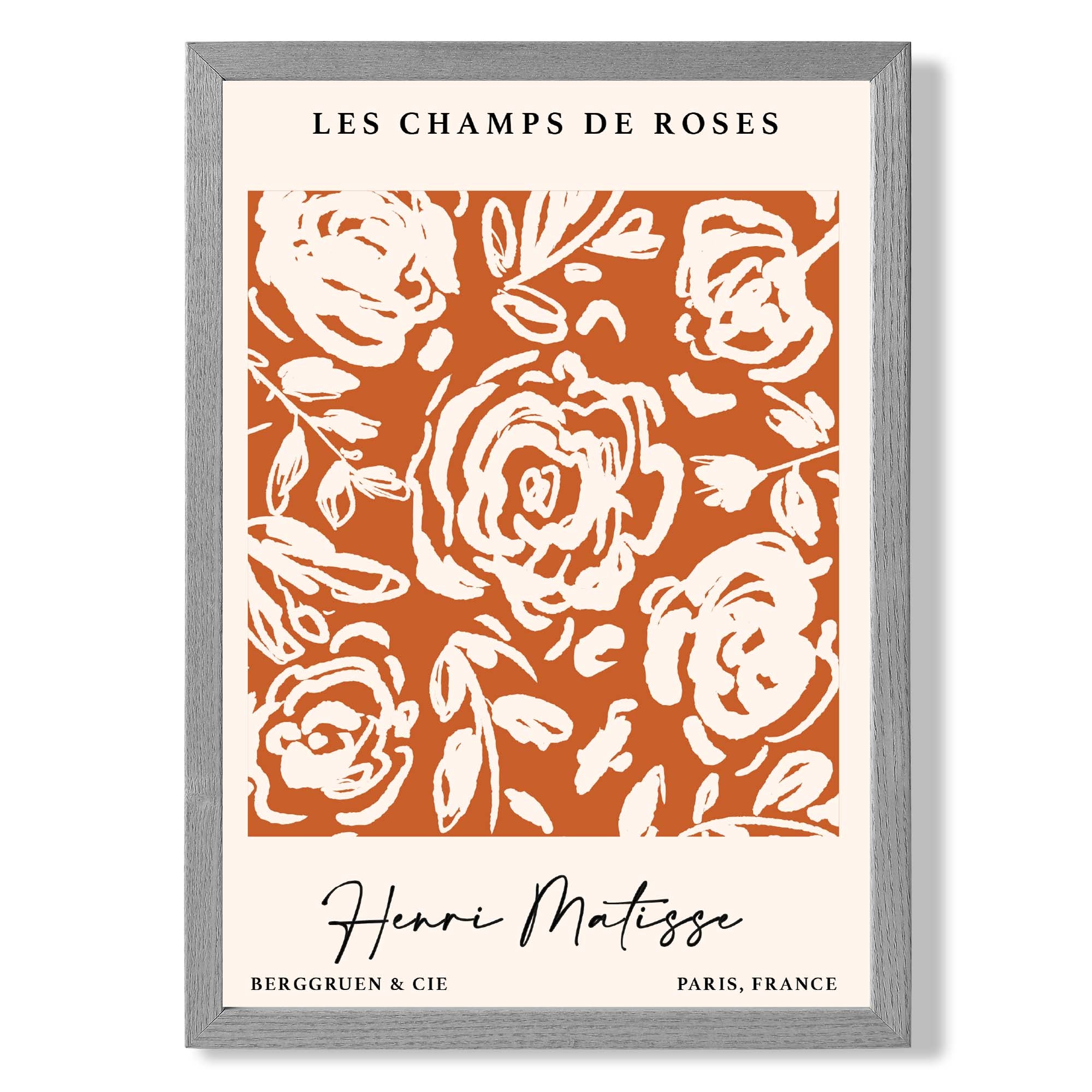 Matisse Champs de Roses in Orange print in Light Grey Wooden Frame