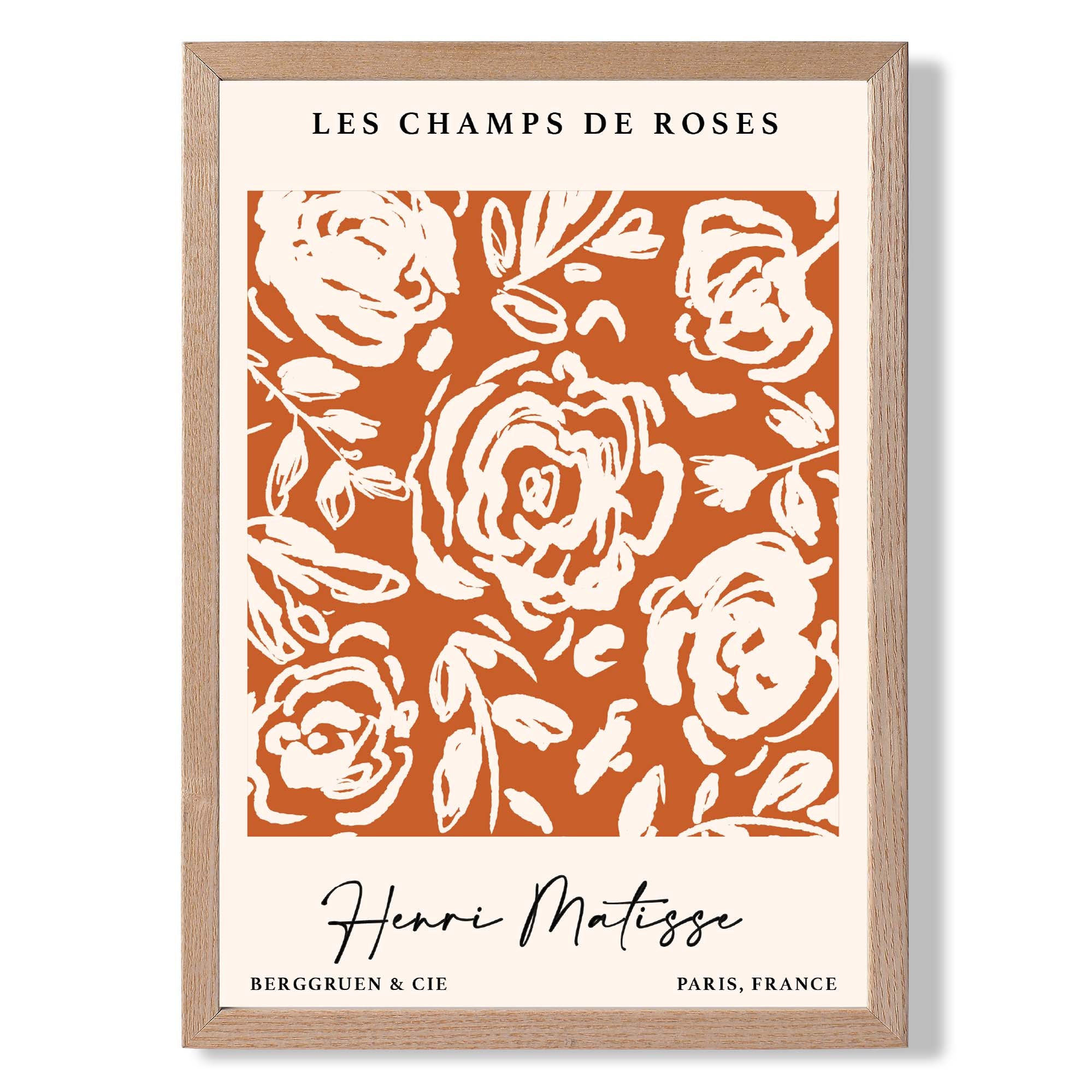Matisse Champs de Roses in Orange print in Light Oak Wooden Frame
