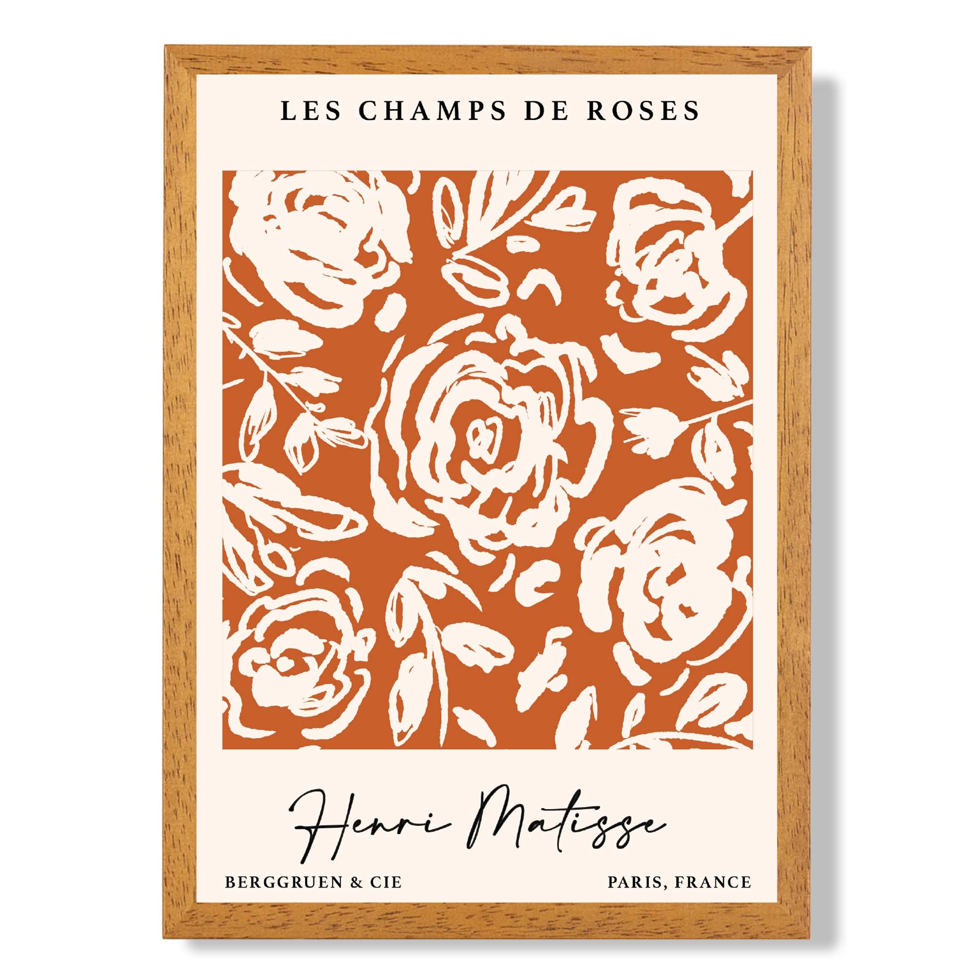 Matisse Champs de Roses in Orange print in Oak Wooden Frame