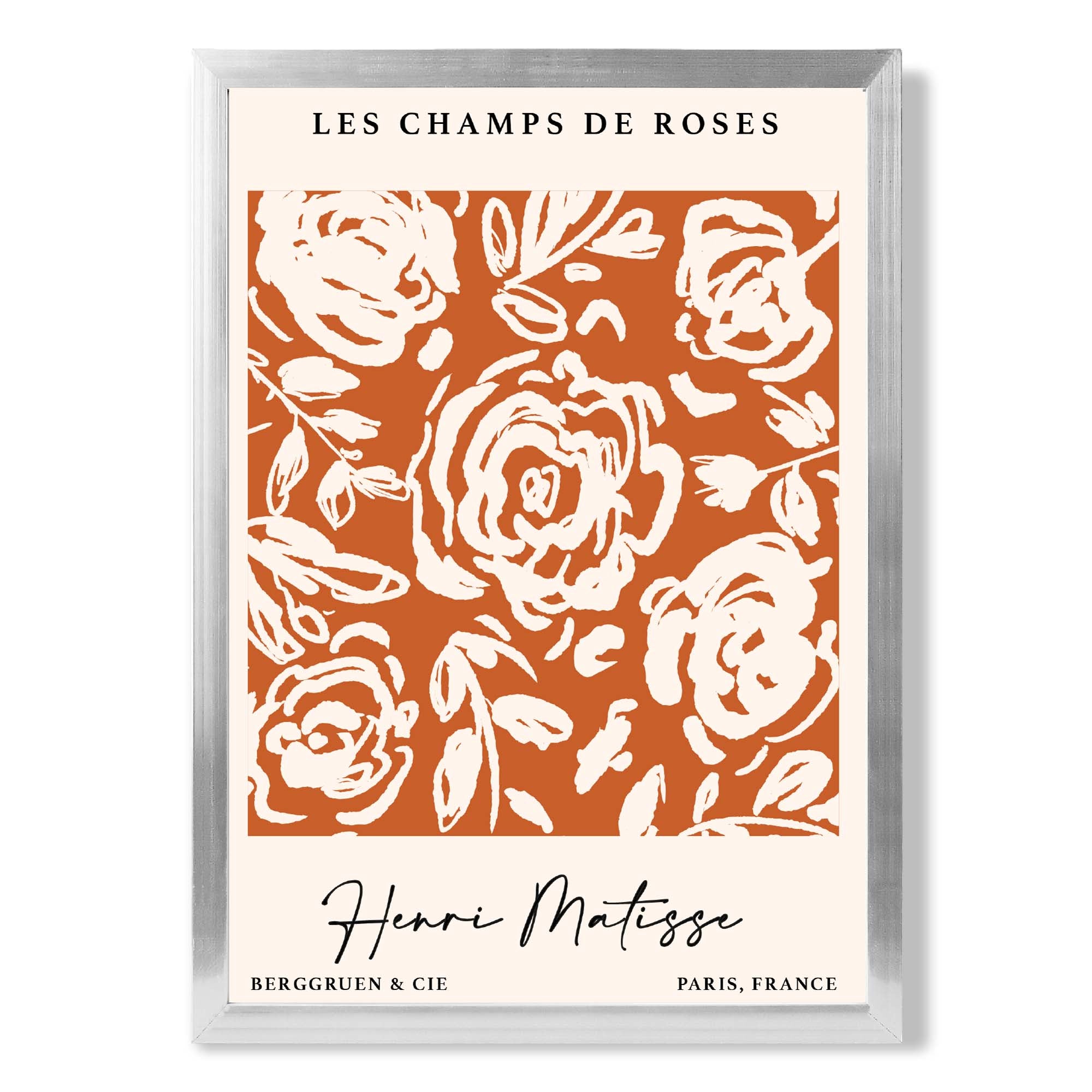Matisse Champs de Roses in Orange print in Silver Wooden Frame