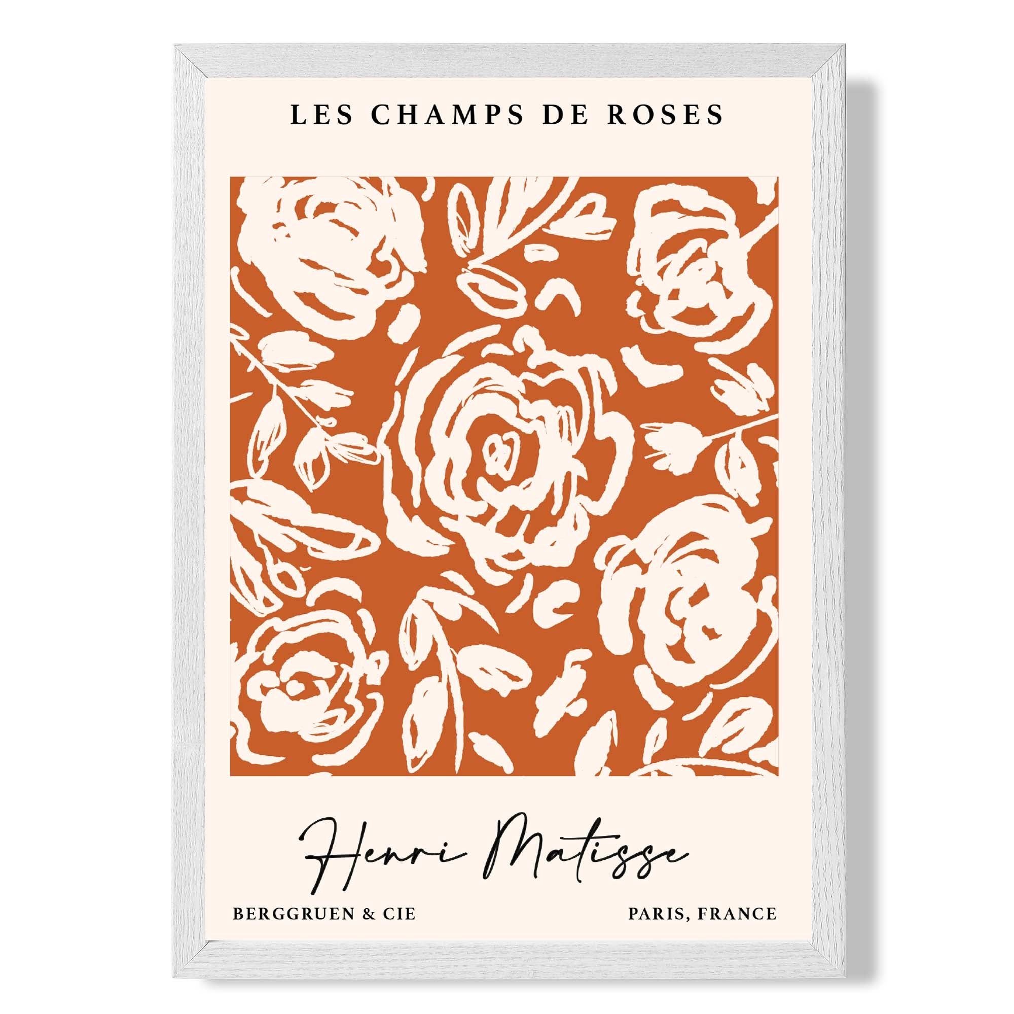 Matisse Champs de Roses in Orange print in White Wooden Frame