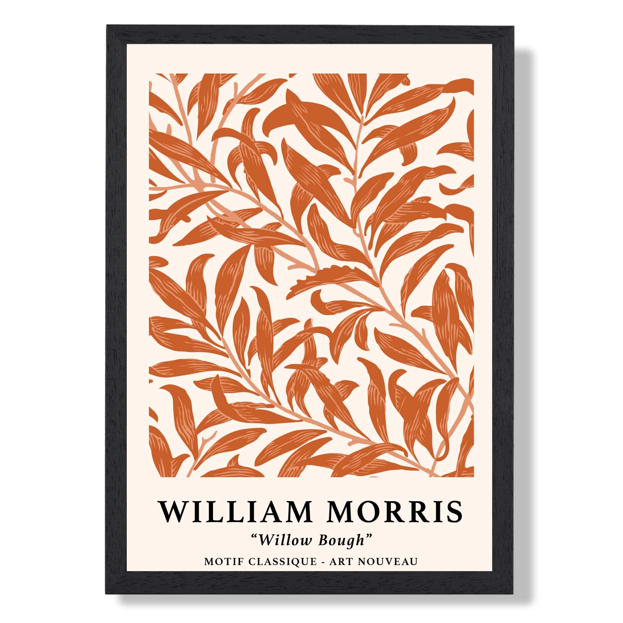 William Morris Floral Willow in Orange print in Black Wooden Frame