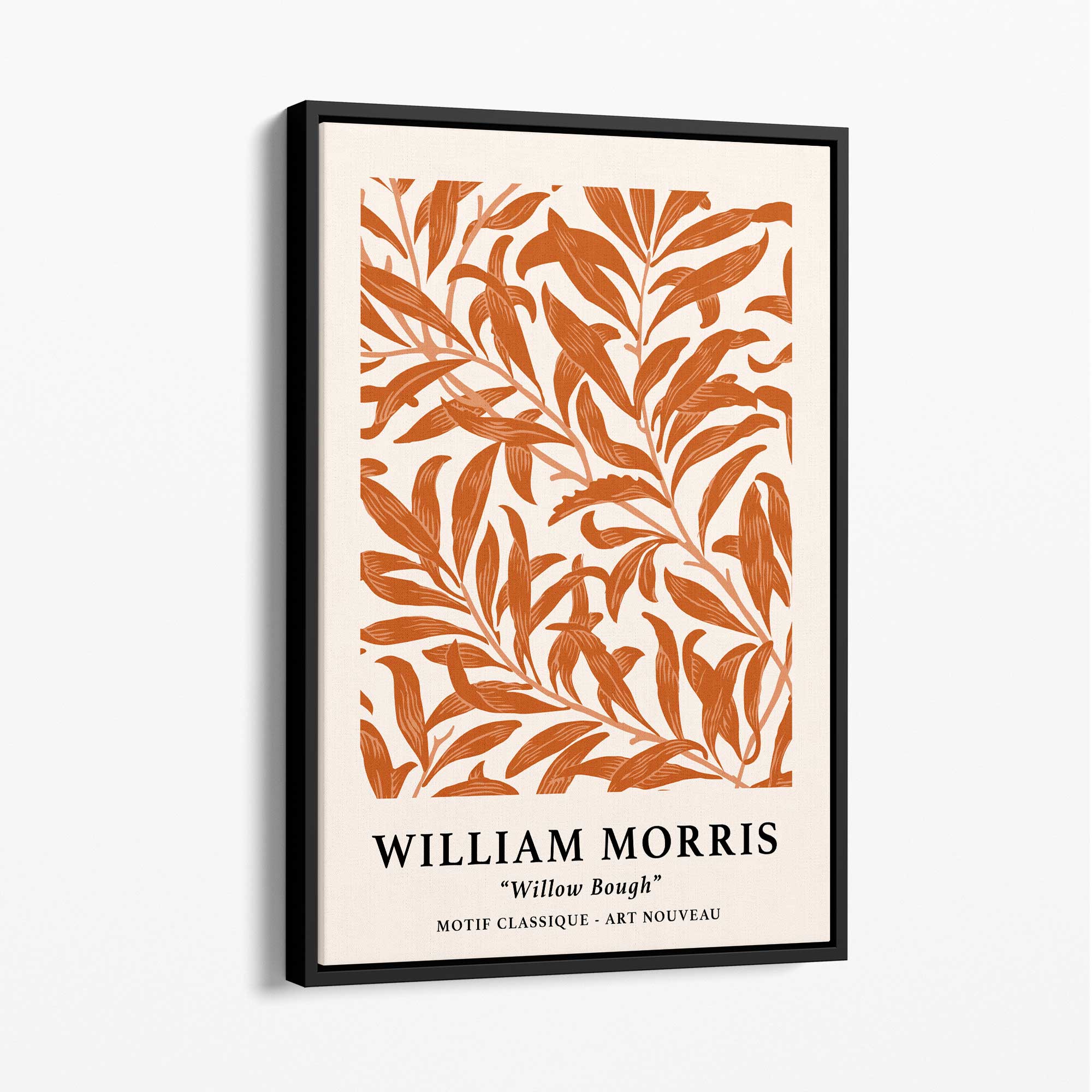 William Morris Floral Willow in Orange Canvas Art Print with Black Float Frame