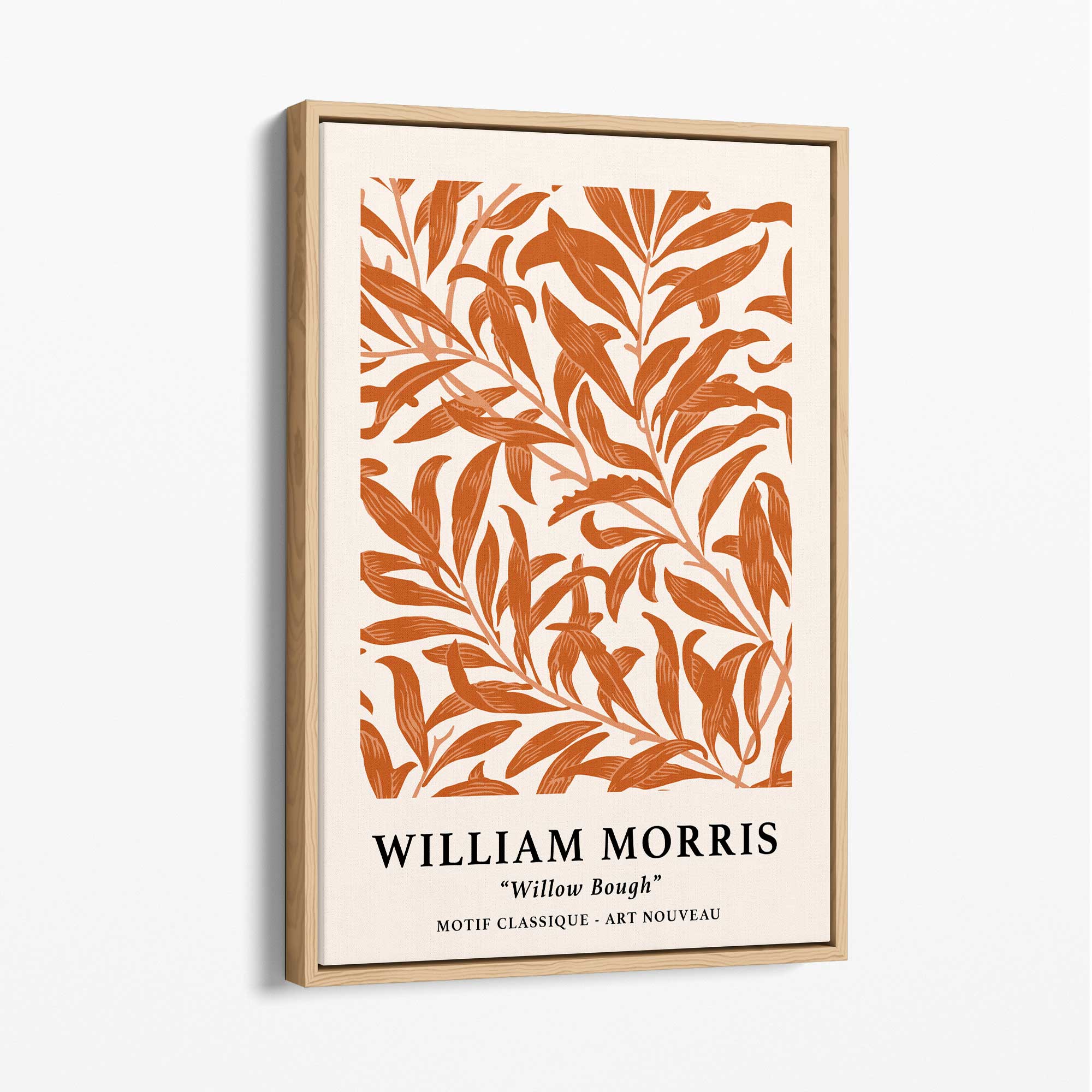 William Morris Floral Willow in Orange Canvas Art Print with Oak Float Frame