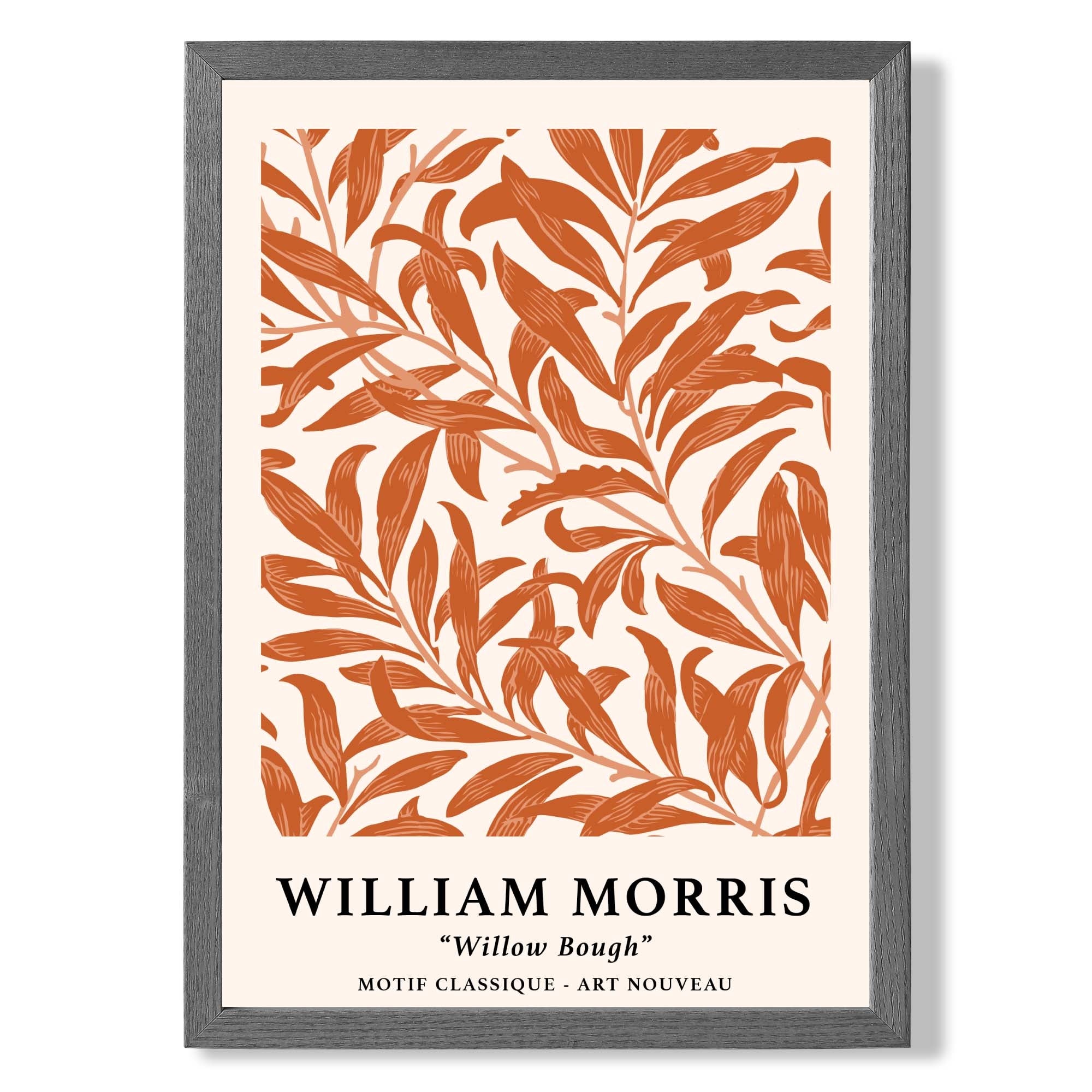 William Morris Floral Willow in Orange print in Dark Grey Wooden Frame