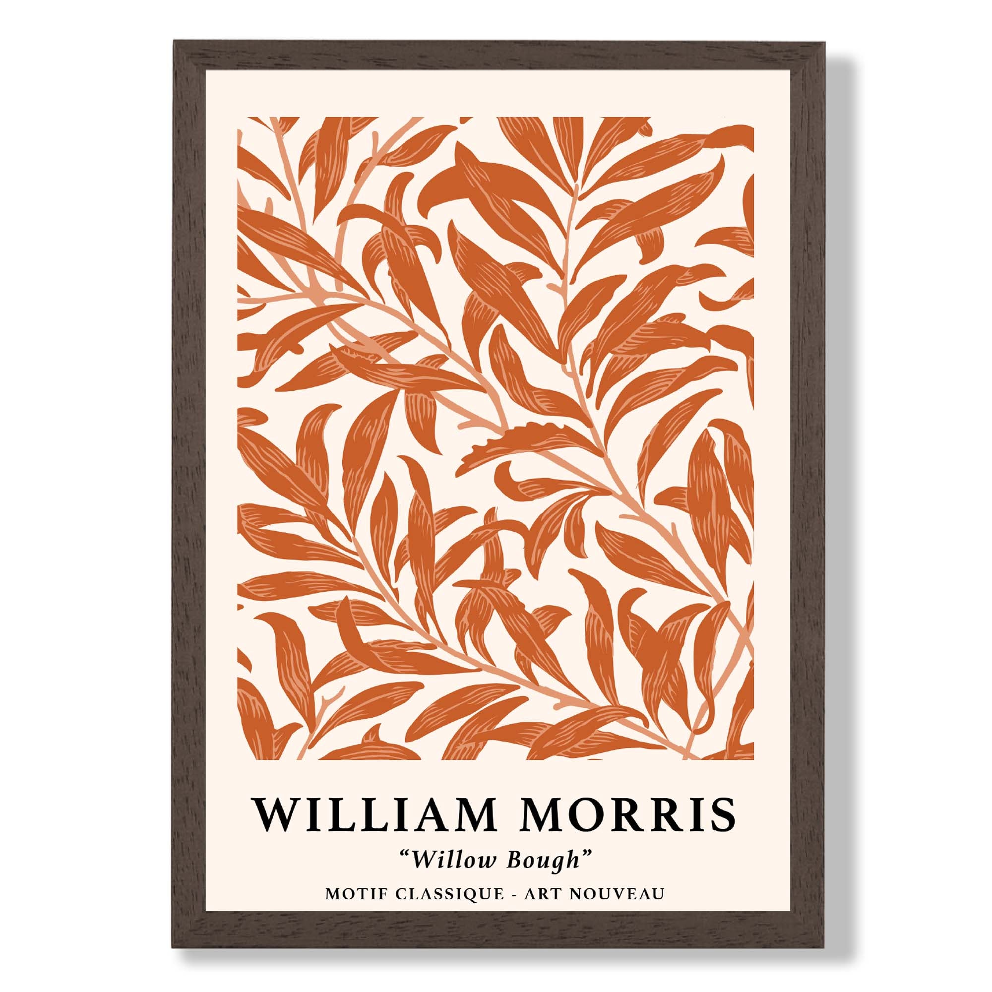 William Morris Floral Willow in Orange print in Dark Wooden Frame