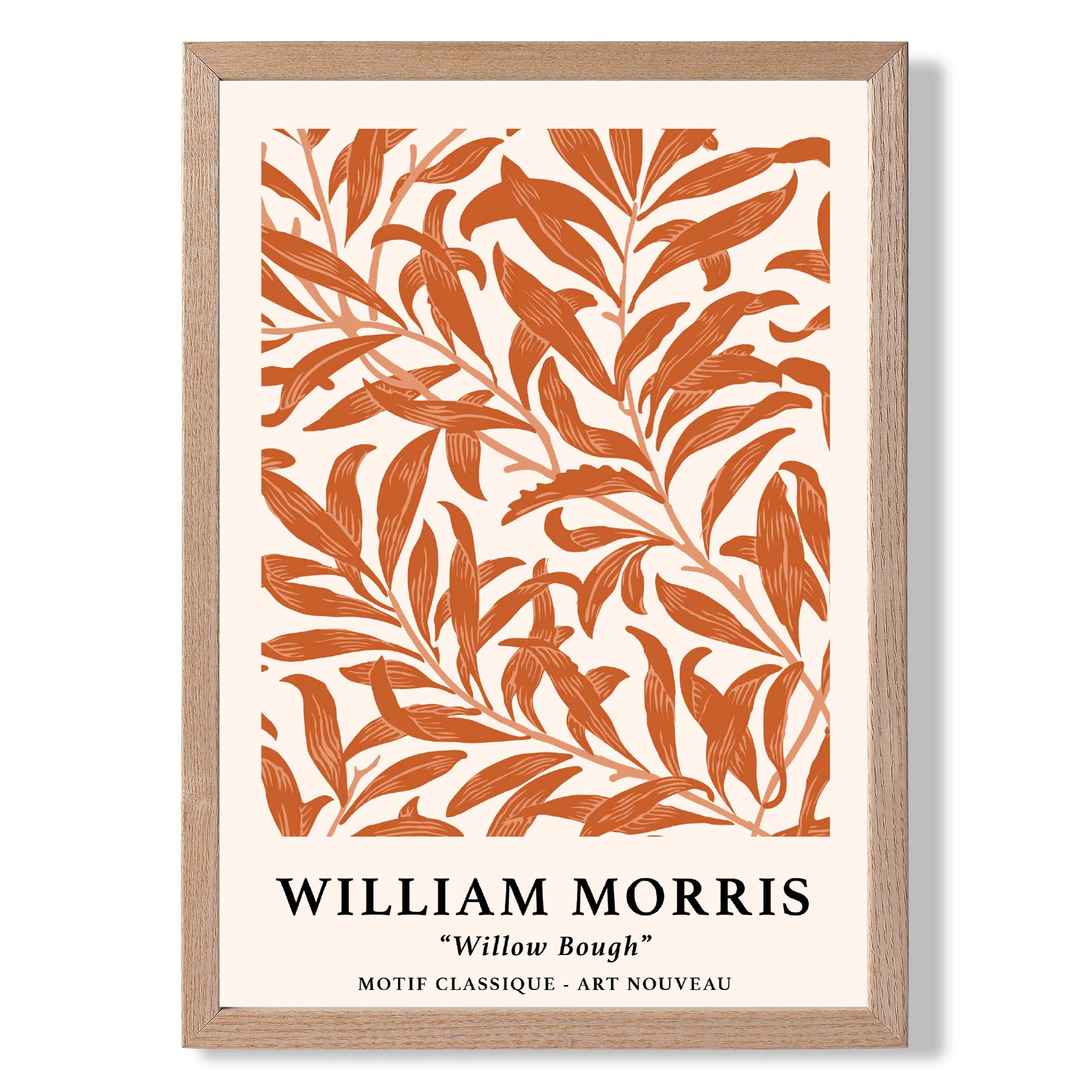 William Morris Floral Willow in Orange print in Light Oak Wooden Frame