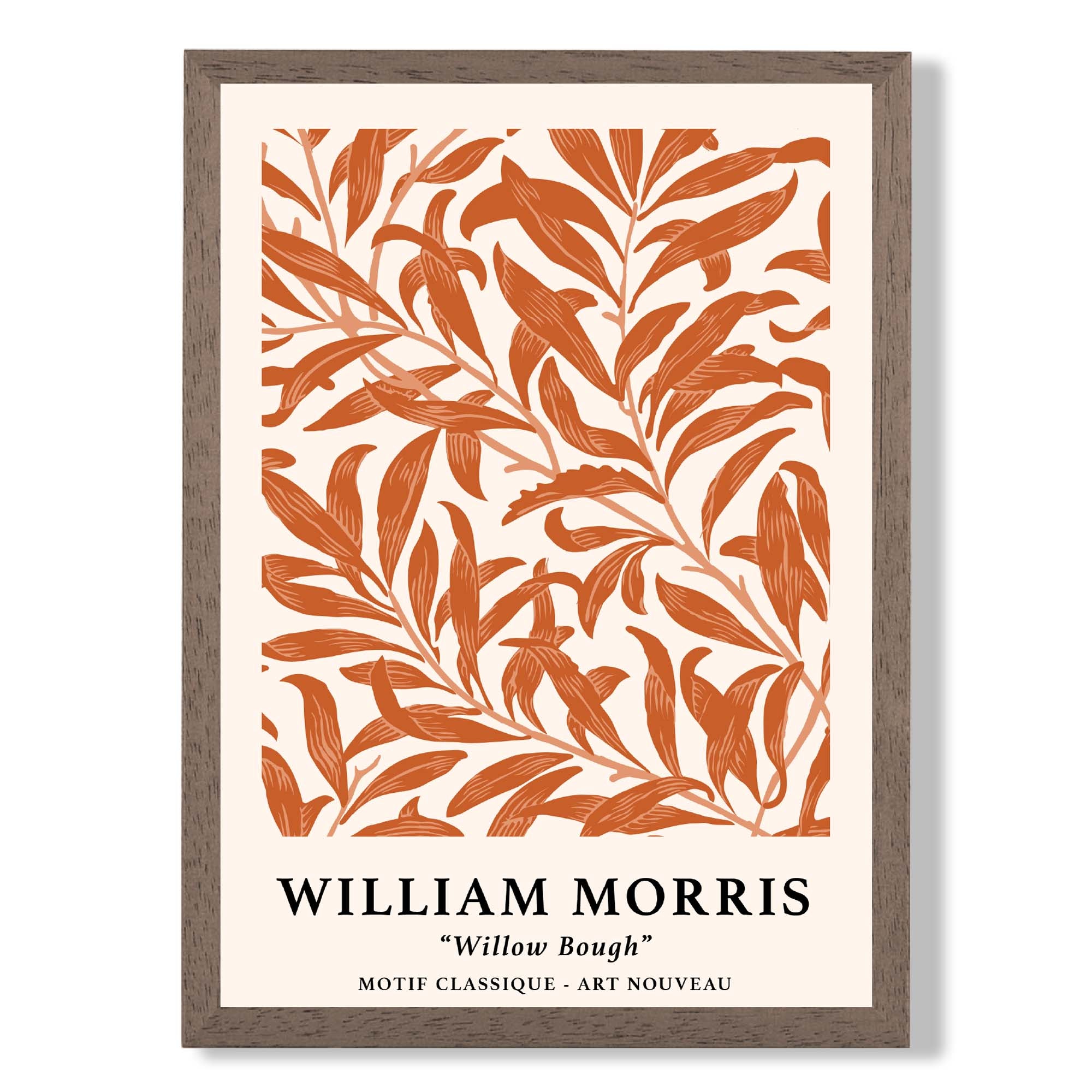 William Morris Floral Willow in Orange print in Walnut Wooden Frame