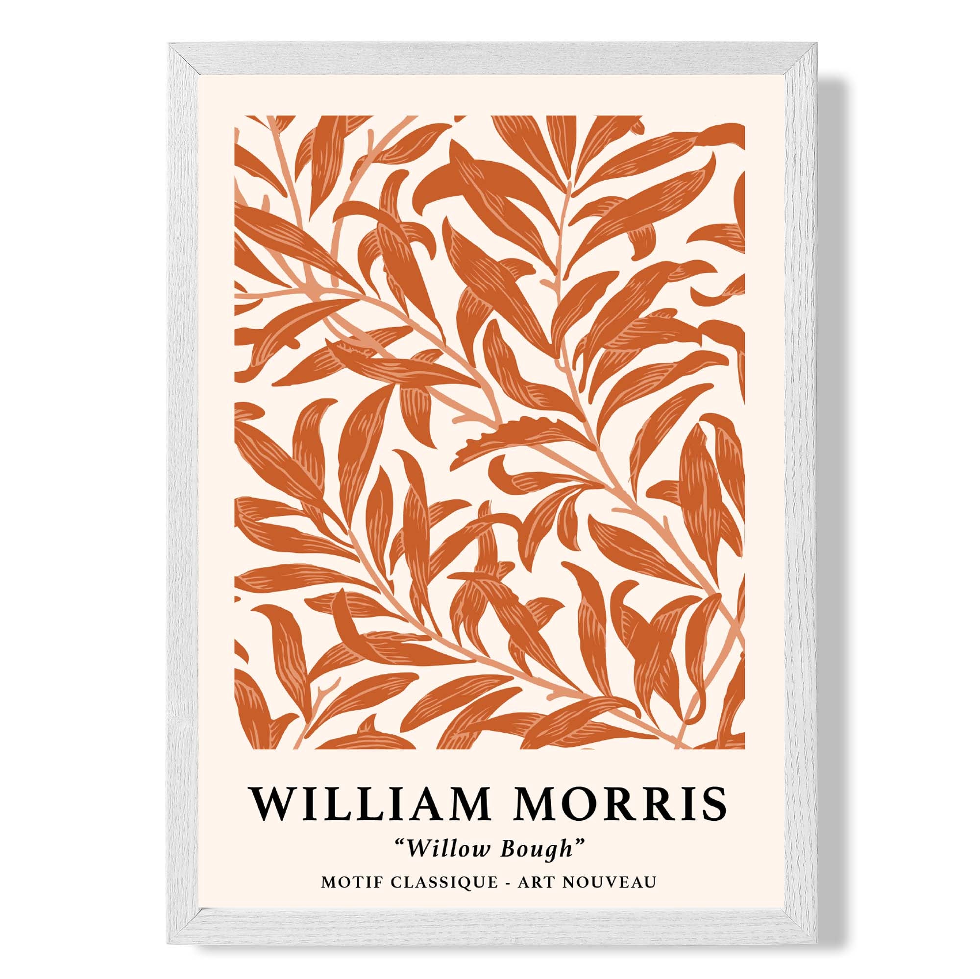 William Morris Floral Willow in Orange print in White Wooden Frame