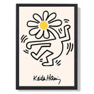 Keith Haring Dancing Flower Yellow print in Black Wooden Frame