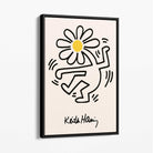 Keith Haring Dancing Flower Yellow Canvas Art Print with Black Float Frame