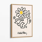 Keith Haring Dancing Flower Yellow Canvas Art Print with Oak Float Frame