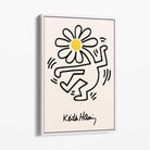 Keith Haring Dancing Flower Yellow Canvas Art Print with White Float Frame