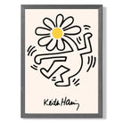 Keith Haring Dancing Flower Yellow print in Dark Grey Wooden Frame