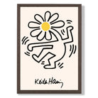 Keith Haring Dancing Flower Yellow print in Dark Wooden Frame