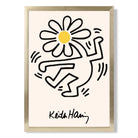 Keith Haring Dancing Flower Yellow print in Gold Wooden Frame