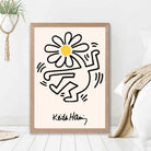 Keith Haring Dancing Flower Yellow print in Light Oak Frame