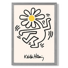 Keith Haring Dancing Flower Yellow print in Light Grey Wooden Frame