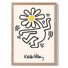 Keith Haring Dancing Flower Yellow print in Light Oak Wooden Frame