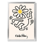 Keith Haring Dancing Flower Yellow print in Silver Wooden Frame