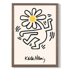 Keith Haring Dancing Flower Yellow print in Walnut Wooden Frame