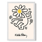 Keith Haring Dancing Flower Yellow print in White Wooden Frame