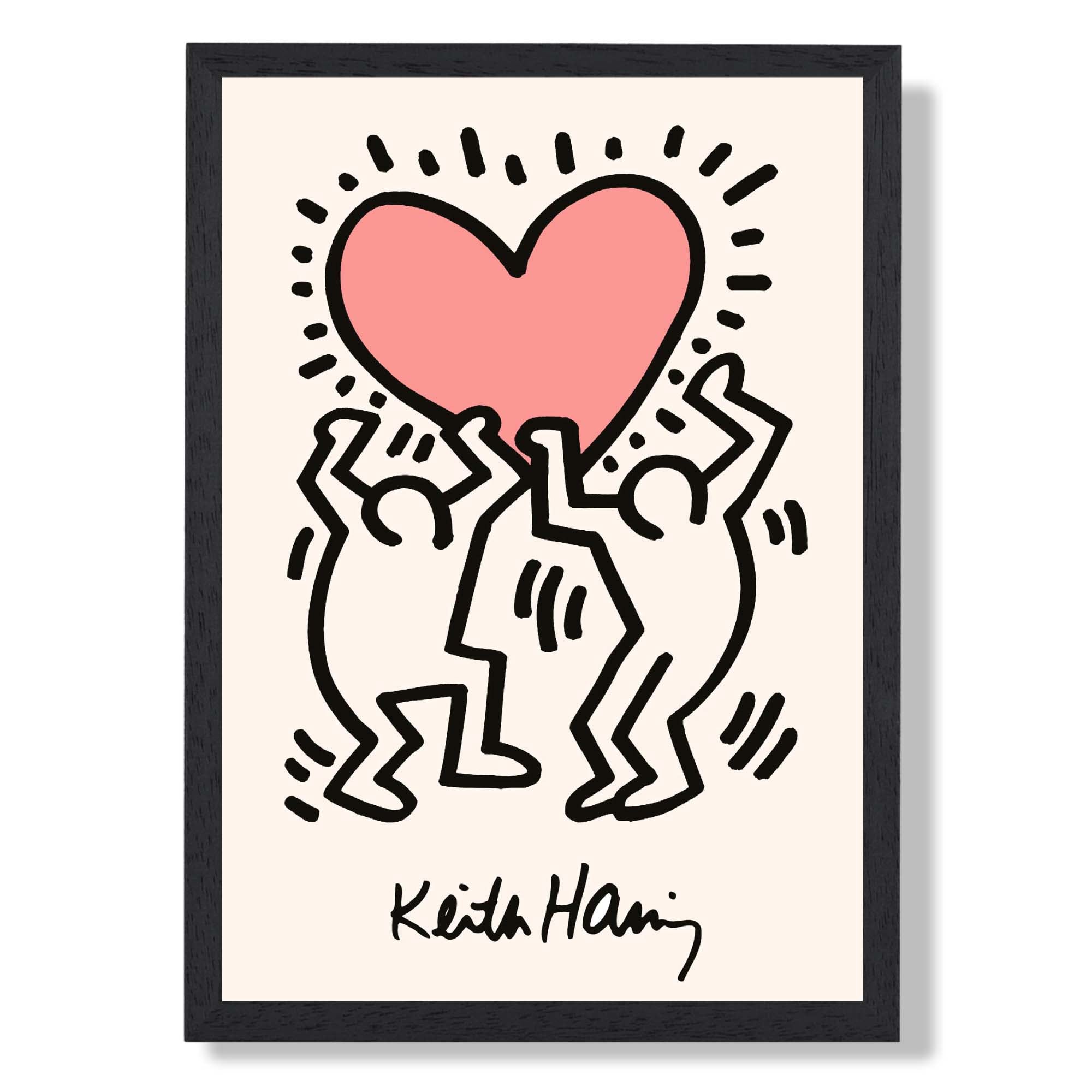 Keith Haring Heart in Pink print in Black Wooden Frame