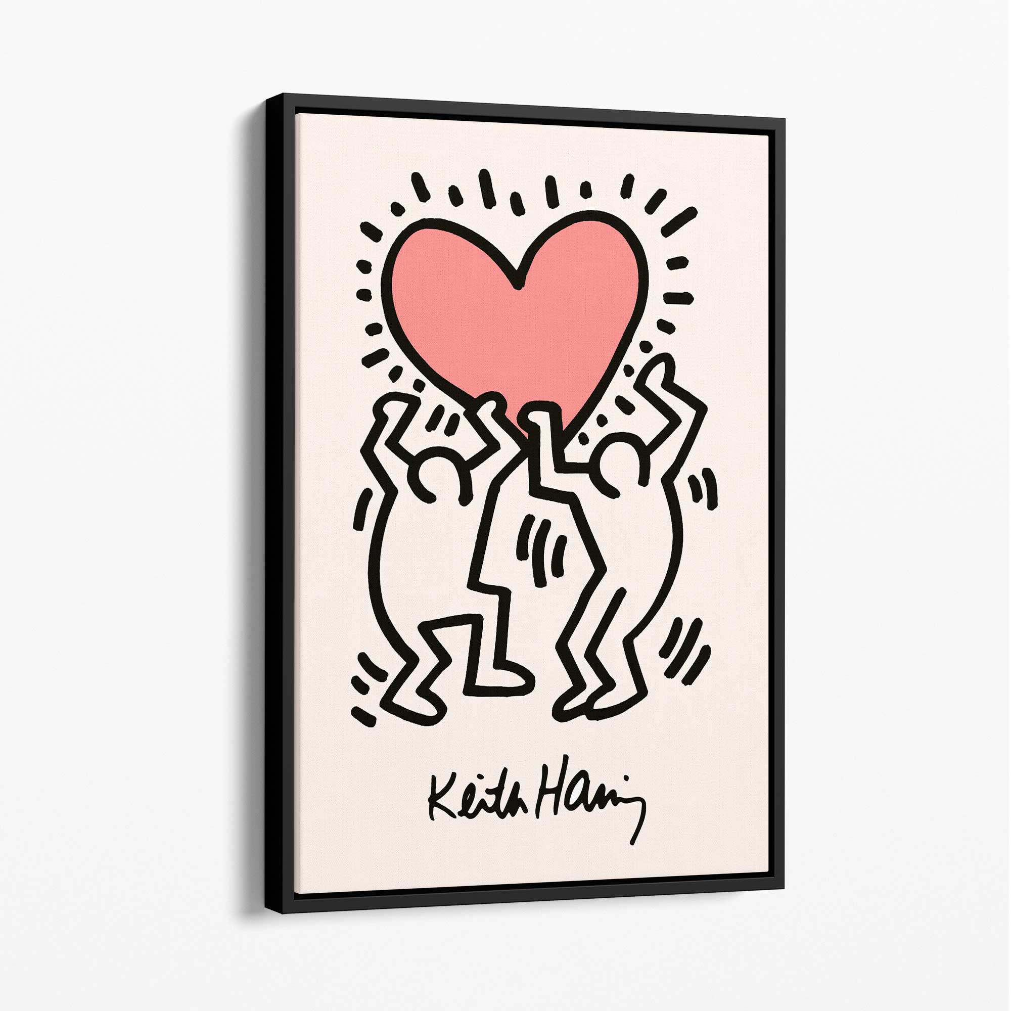 Keith Haring Heart in Pink Canvas Art Print with Black Float Frame