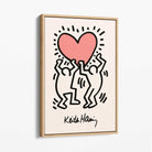 Keith Haring Heart in Pink Canvas Art Print with Oak Float Frame