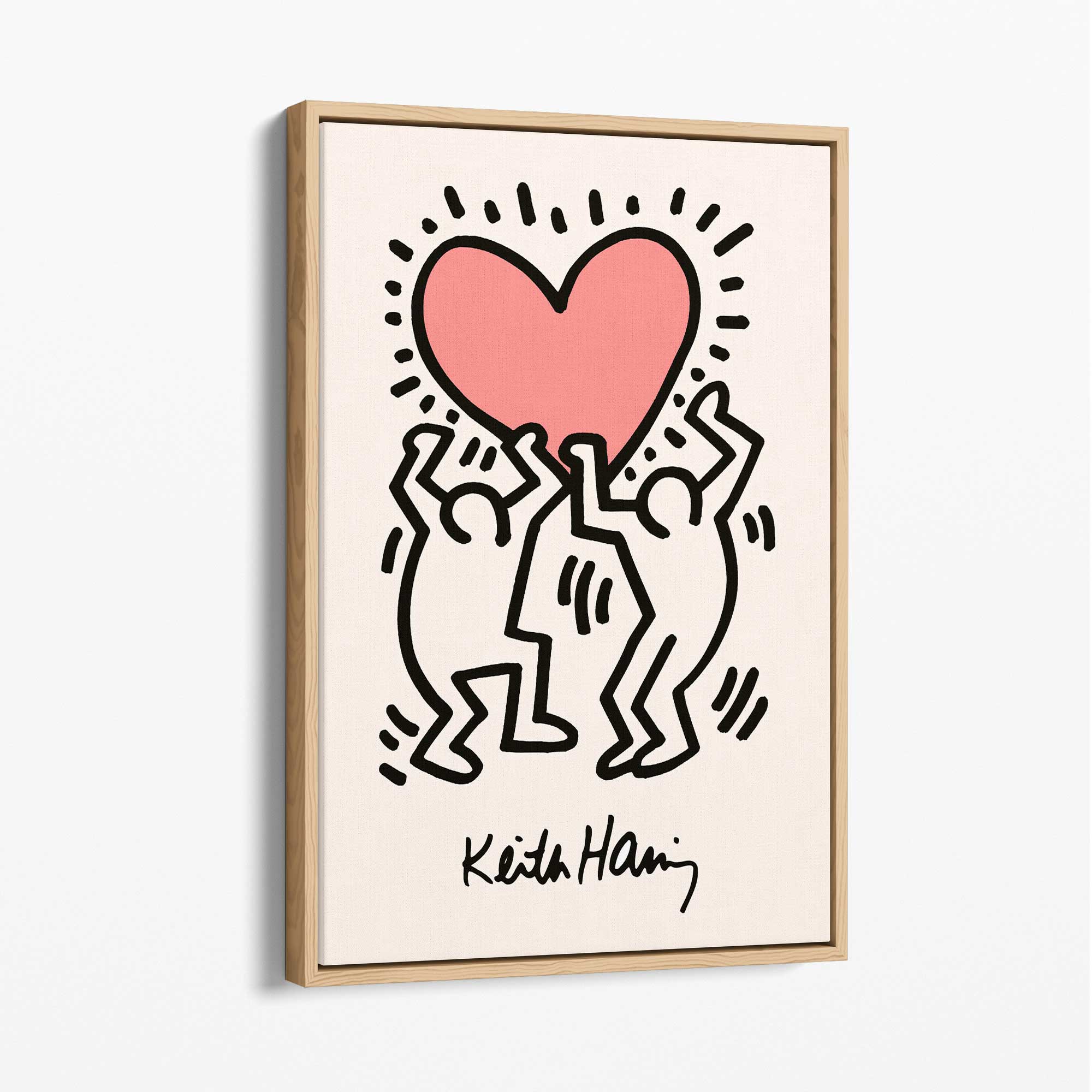Keith Haring Heart in Pink Canvas Art Print with Oak Float Frame
