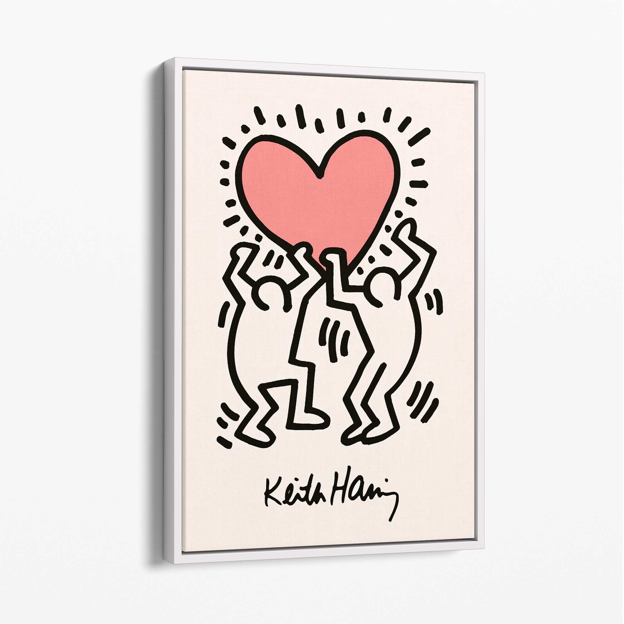 Keith Haring Heart in Pink Canvas Art Print with White Float Frame
