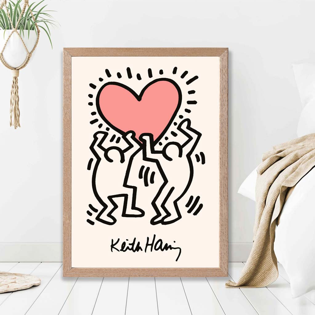 Keith Haring Heart in Pink print in Light Oak Frame