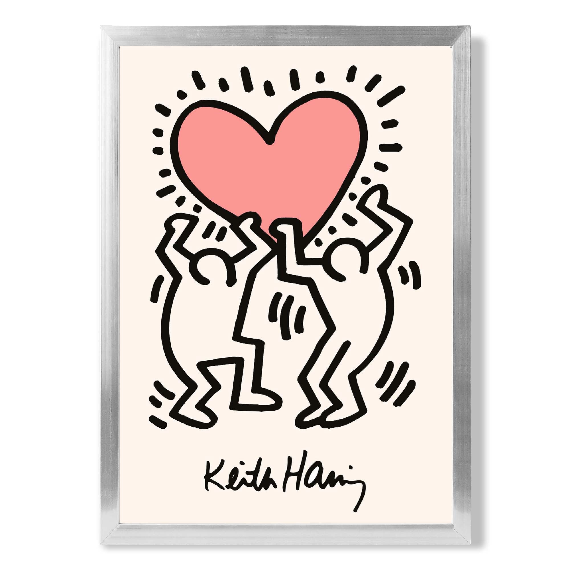 Keith Haring Heart in Pink print in Silver Wooden Frame