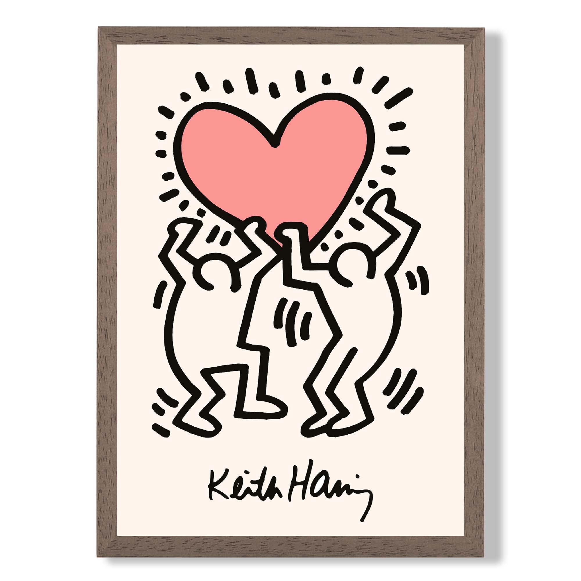 Keith Haring Heart in Pink print in Walnut Wooden Frame