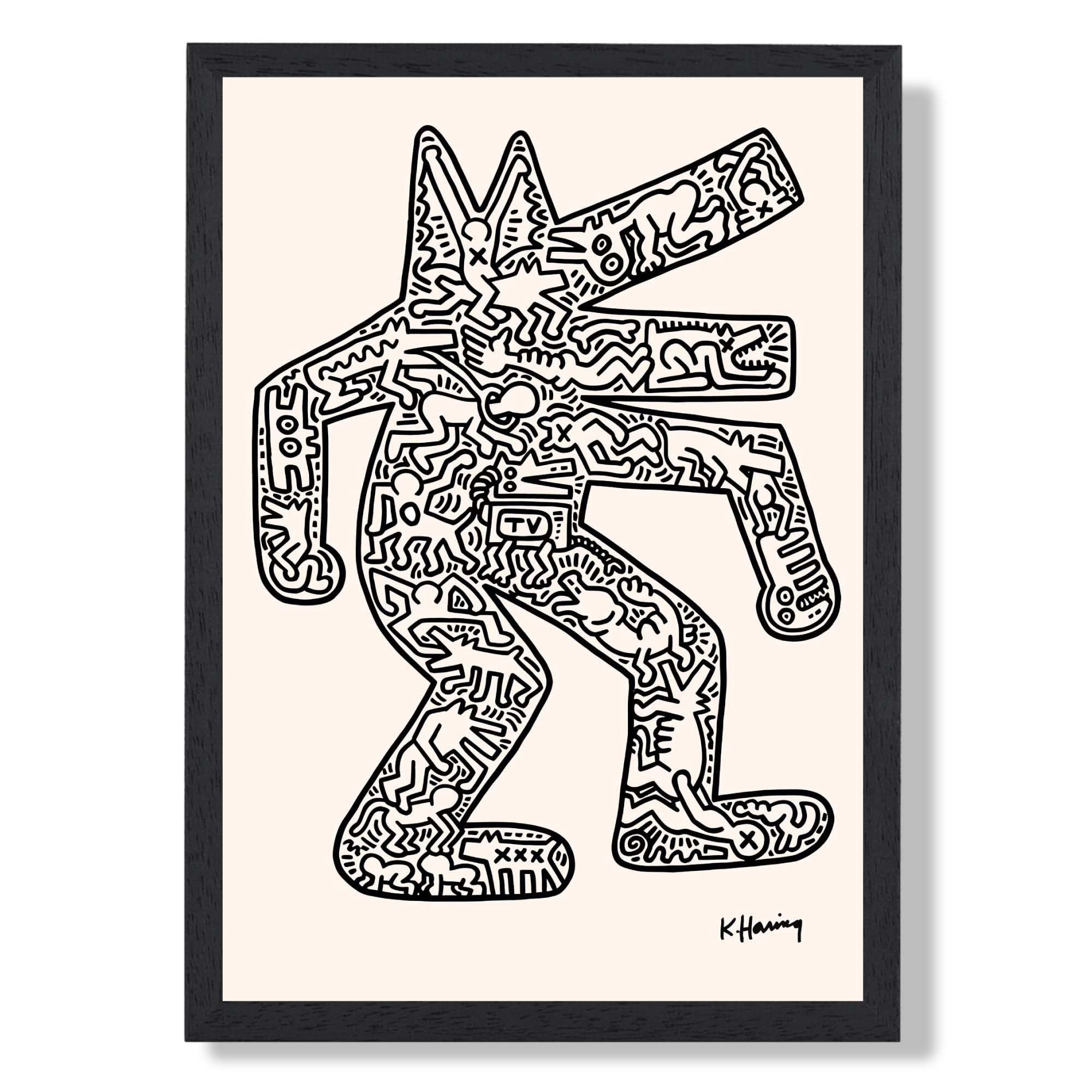 Keith Haring Dog 1985 Art Print print in Black Wooden Frame