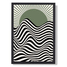 Bauhaus Sun Burst Waves in Green Art Print print in Black Wooden Frame