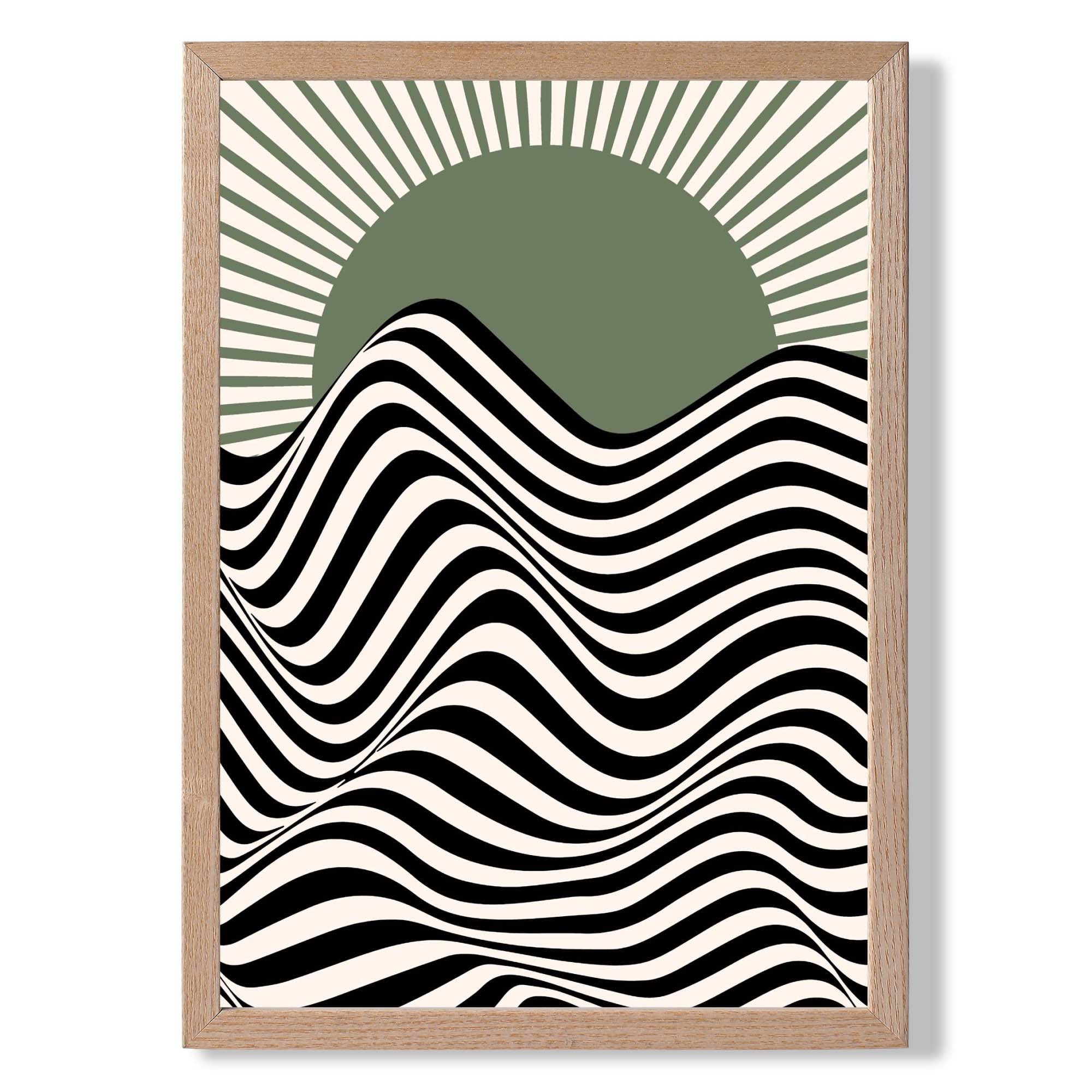 Bauhaus Sun Burst Waves in Green Art Print Wall Art Print