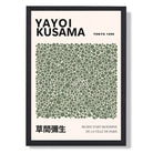 Yayoi Kusama Infinity Bubbles in Sage Green Art Print print in Black Wooden Frame