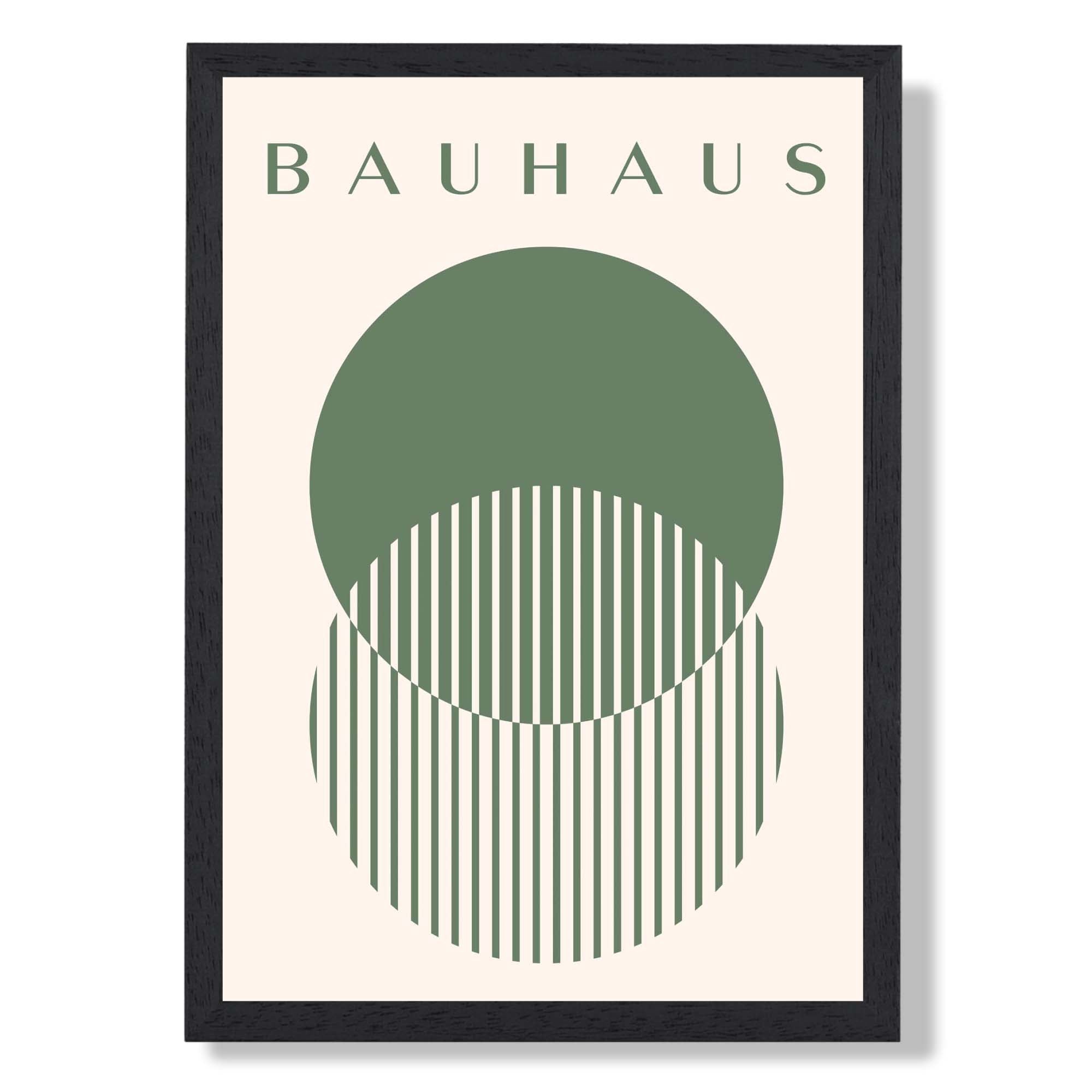 Bauhaus Circles in Green Art Print print in Black Wooden Frame