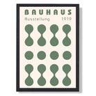 Bauhaus Modern Shapes in Green Art Print print in Black Wooden Frame